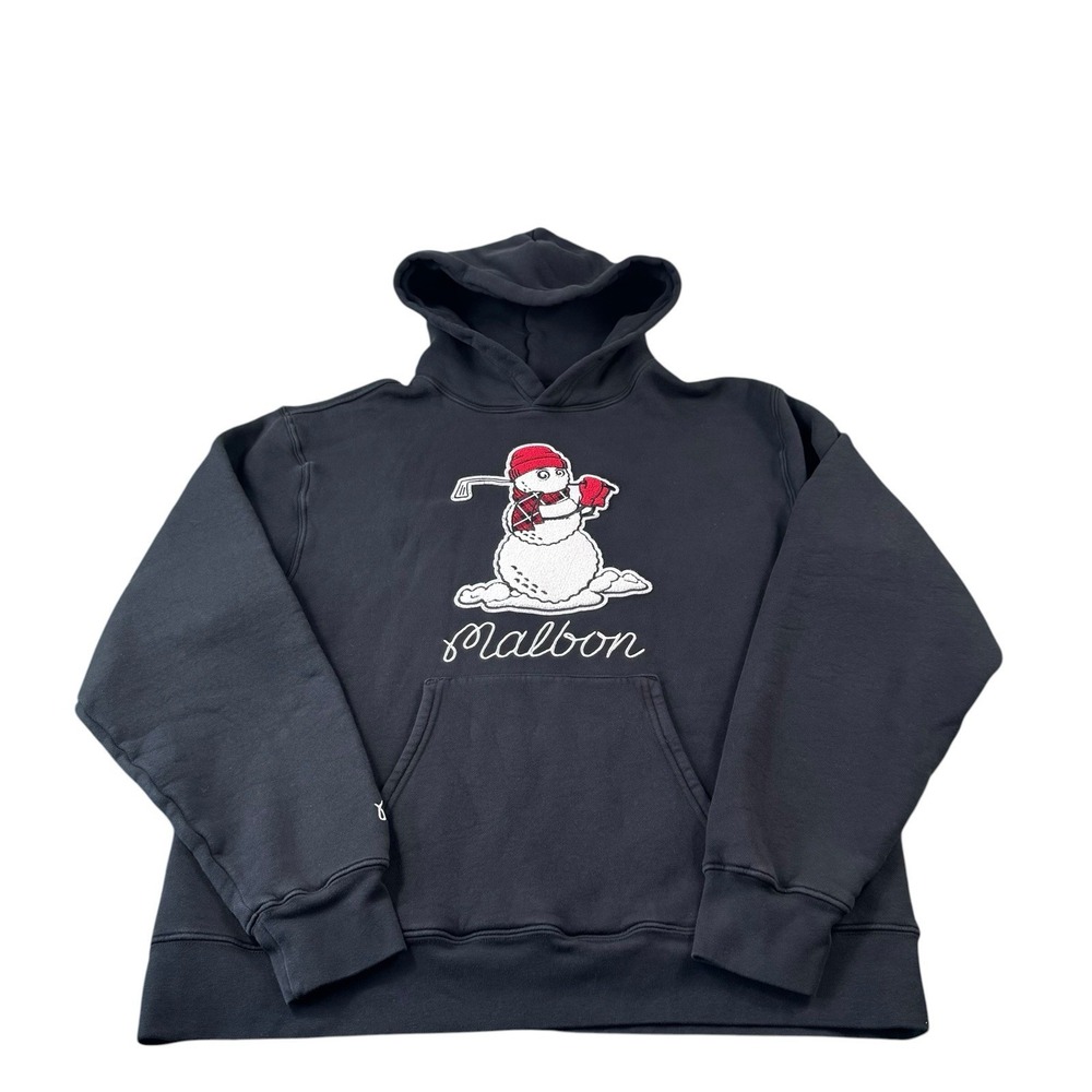 Malbon Black Varsity Patch Snowman Men's Hoodie Size Large Mint
